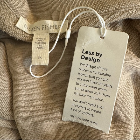 NWT Eileen Fisher Organic Cotton Long Collared Cardigan Open Front Beige Size 3X - Picture 6 of 6